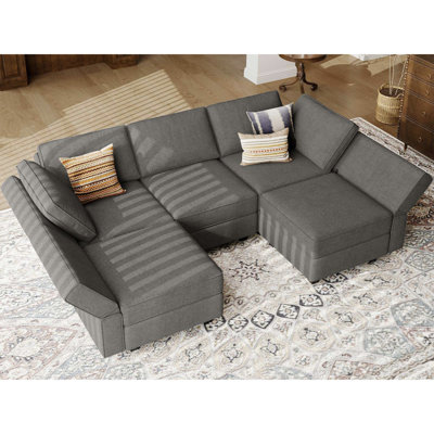 Alyciana U-Shaped Upholstered Sectional Couch Apartment Modular Sofa with Storage Ottoman