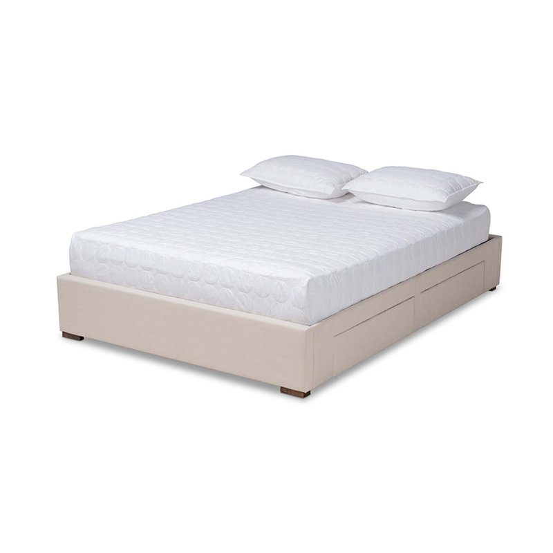 Lit plateforme tapissier avec rangement à profil bas Hewson, Grand, Beige