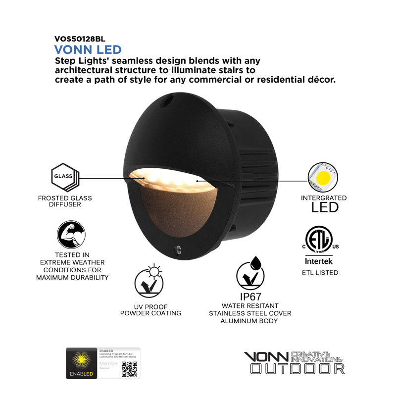 Matte Black 3-Watt LED Outdoor Pathway Step Light