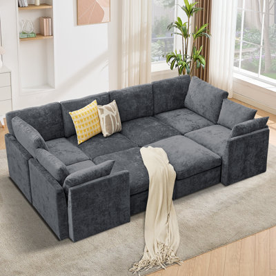 110.2" Modern Upholstered Sectional Modular Sofa Bed With Ottomans