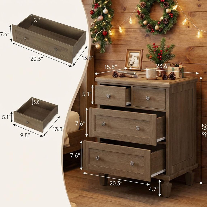 59.9 cm W Chest of 4 Drawers, Tan