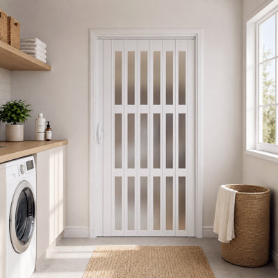 Porte pliante accordéon intérieure 48 po x 80 po à 3 couches en PVC blanc avec roulettes améliorées, quincaillerie complète et poignées, idéale pour les portes de placard et de salle de bain