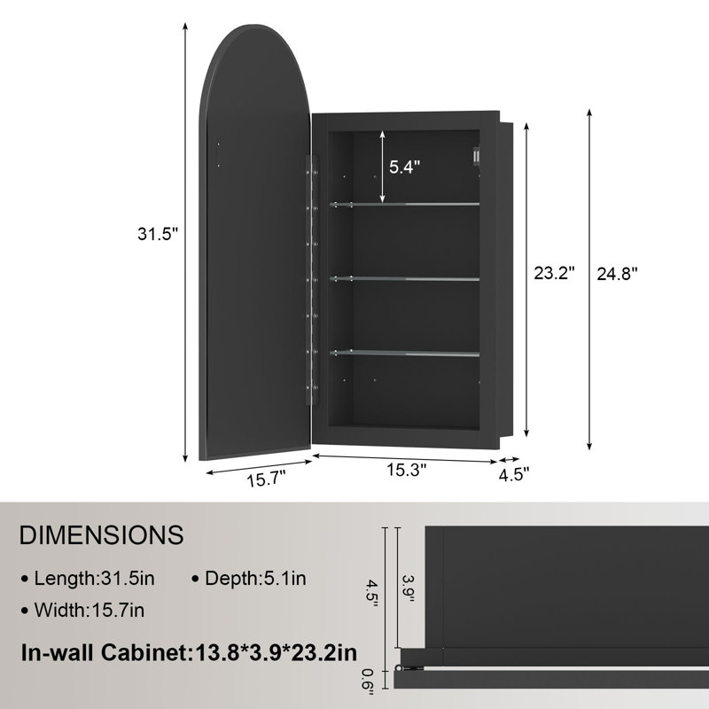 Armoire à pharmacie Poulton, Noir mat, H 31,5 po x l 15,7 po