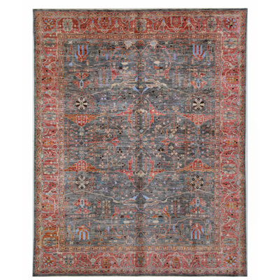 High-Quality Hand-Knotted Grey And Rust Area Rug