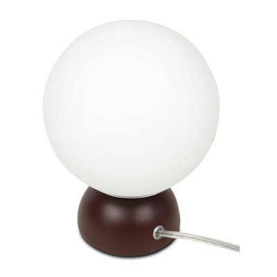 Round Opal Glass Globe Table Lamp with Red Resin Base and Chrome Accents