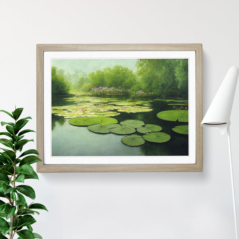 Compelling Water Lily Pond - Framed Print, 25cm H x 34cm W x 2cm D, Oak