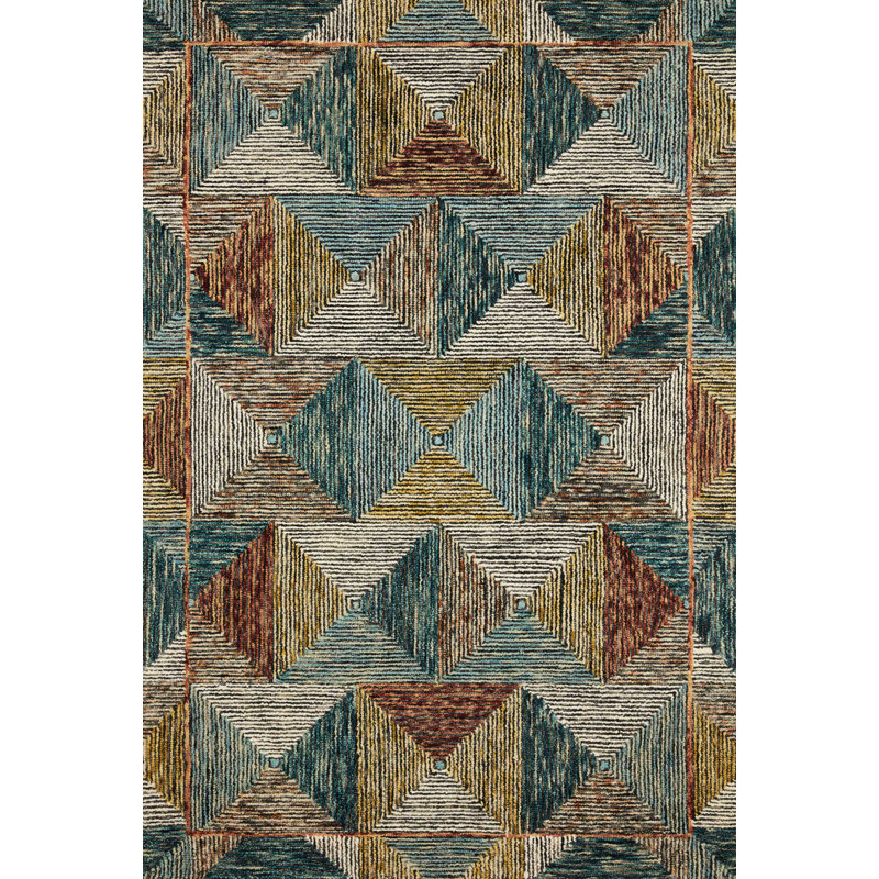 Tapis bleu en laine crocheté à la main Morecambe, Rectangle 8 pi 6 po x 12 pi