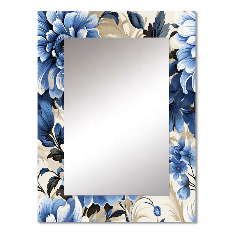 Kinney victorien bleu cobalt filigrane motif victorien - miroir mural floral unique, miroir floral, art imprimé en métal