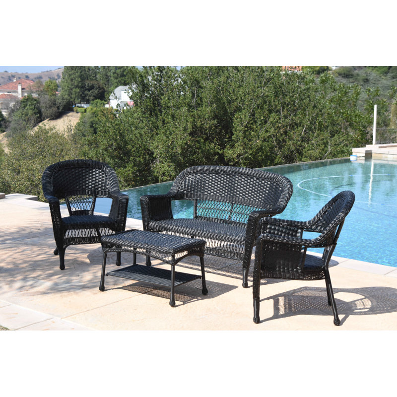 Cecilton 4 Piece Rattan Sofa Seating Group , No Cushions, Black
