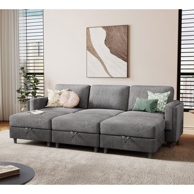 84 Inch Sectional Couch, Convertible 6 Seat Sofa Bed with Storage, Modular Sectional Sofa for Living Room, Bedroom, Removable Cover(Without Cushions), Grey