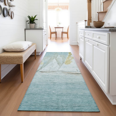 Tapis bleu sarcelle lavable à la machine intérieur / extérieur Xhevrie