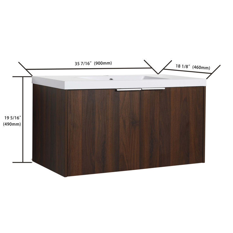 Armoire de salle de bain avec lavabo, portes à fermeture douce, conception à fixation flottante,, Noyer de Californie, 36"