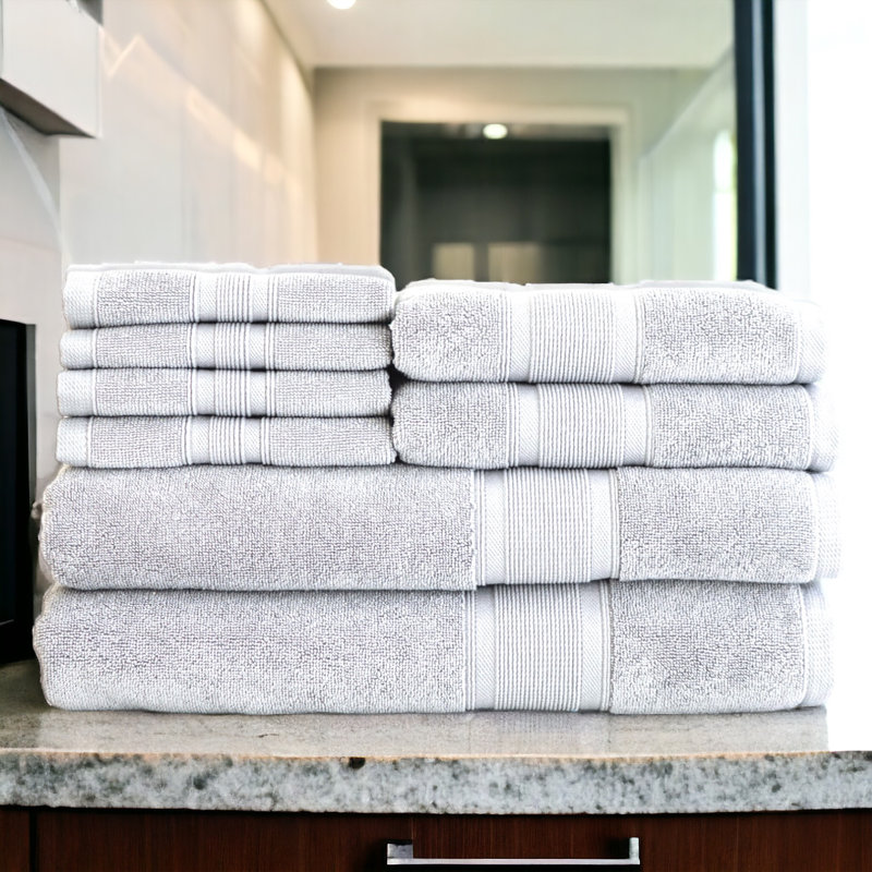 Premium Turkish Cotton Light Gray Bath Towels (8pc set), Light Gray