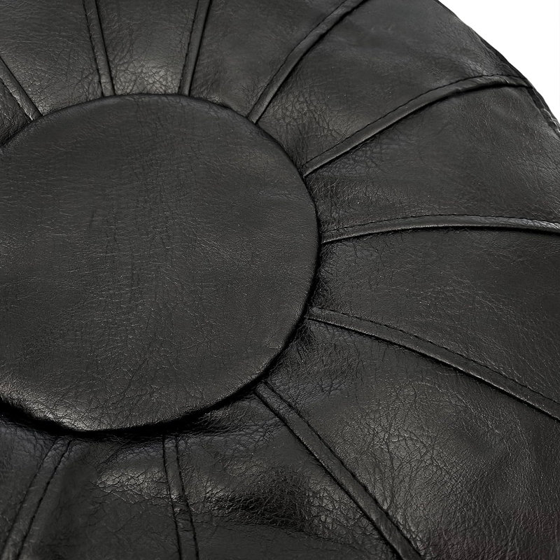 Colombe Upholstered Pouf, Black Leather Match/Leather