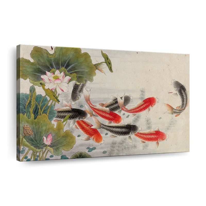 Étang japonais sur toile, H 16 po x l 24 po x P 1,25 po