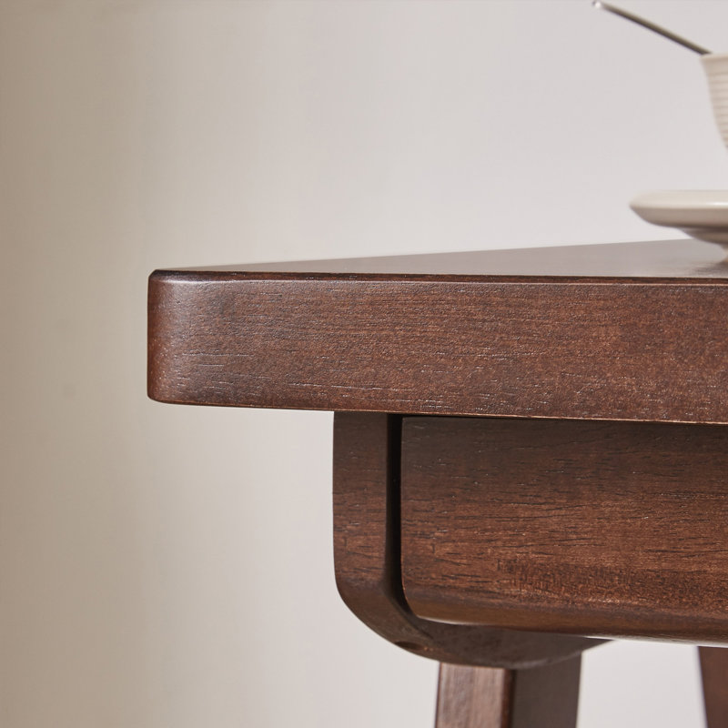 Bureau d'ordinateur 100 % bois d'hévéa massif, bureau rétro en noyer avec tiroir et piètement robuste en forme de A.