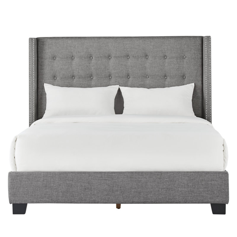 Achenbach Upholstered Wingback Bed, Queen, Gray