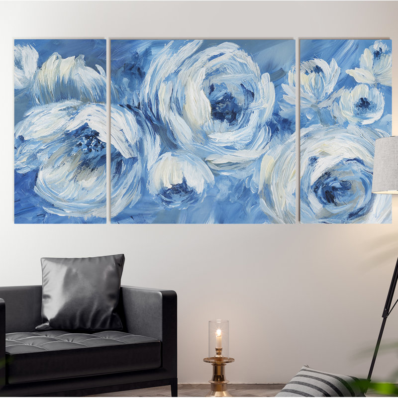 Contemporain bleu et blanc - reproduction d'art sur toile, H 24 po x l 48 po x P 1,5 po