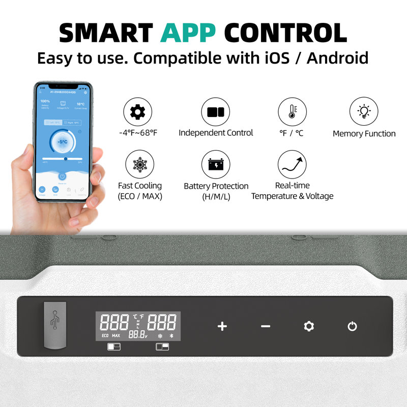 Green 52 qt Dual Zone Portable Car Refrigerator with App Control