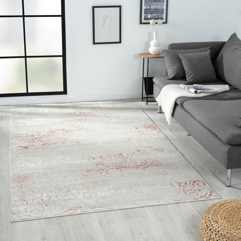 Tapis ivoire / rose Eloise, Rectangle 7 pi 9 po x 9 pi 9 po