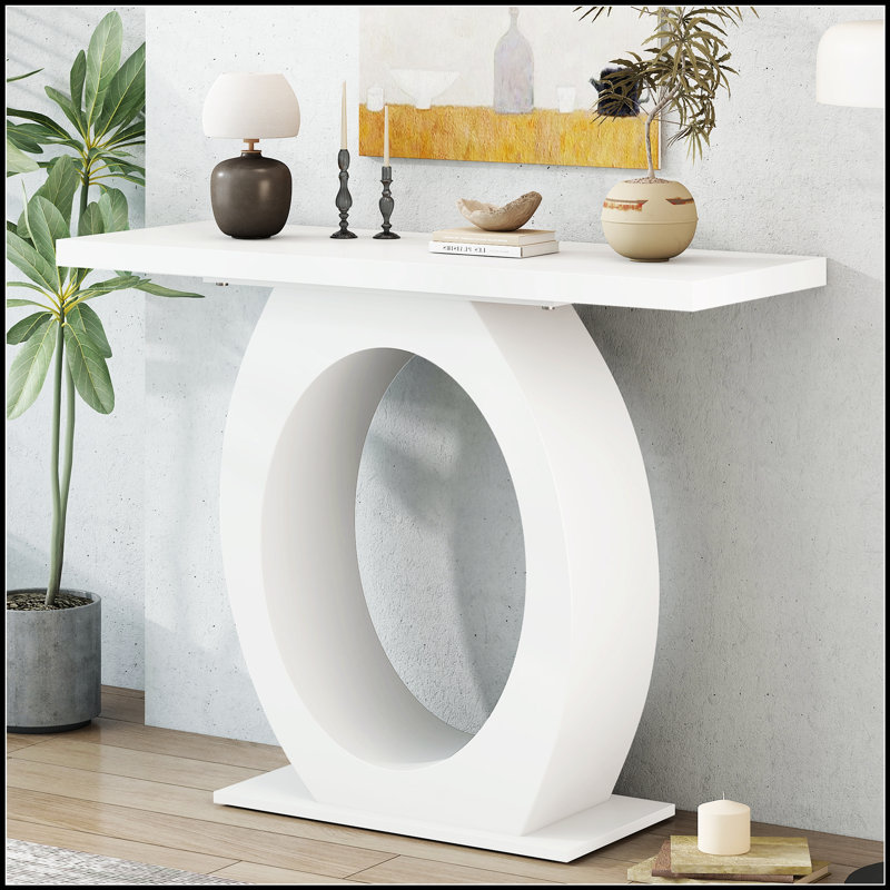 Mirod Stylish Modern Console Table with Egg-Shaped Base, Enhanced Stability and Durability, Sleek Design, Beige