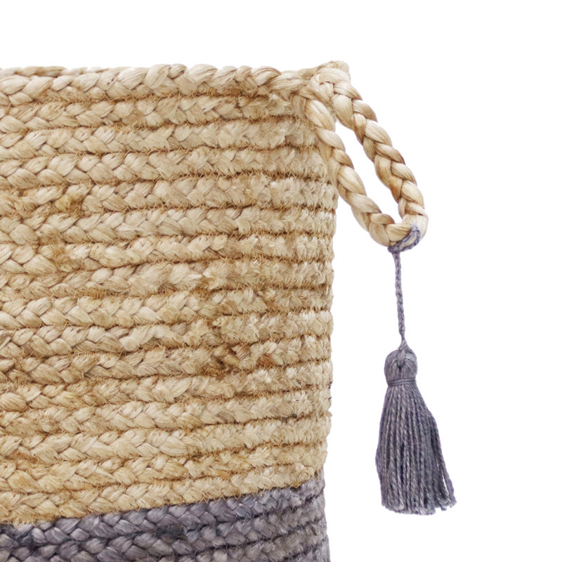 Handmade Natural Jute Relaxed Storage Basket, 19" H x 19" W x 19" D, Tan/Gray