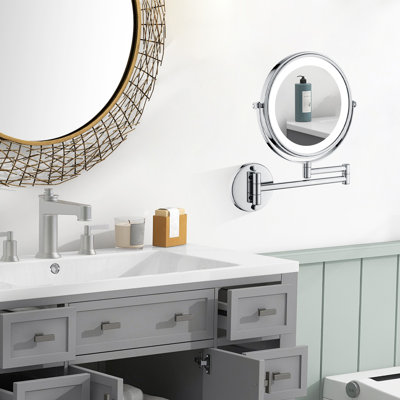 Miroir de meuble-lavabo à double face DEL 8 pouces, grossissement 1X / 3X, extensible, rotatif et pliable, câblé