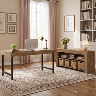 Ensemble de bureau à domicile 2 pièces, bureau de direction et bibliothèque avec 4 paniers tissés