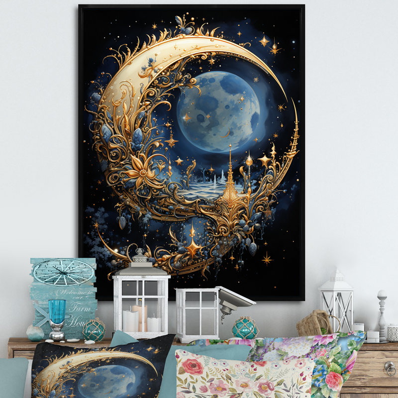 Art de l'Islam, croissant de lune II - Art mural, H 20 po x l 12 po x P 1 po, Cadre flottant noir