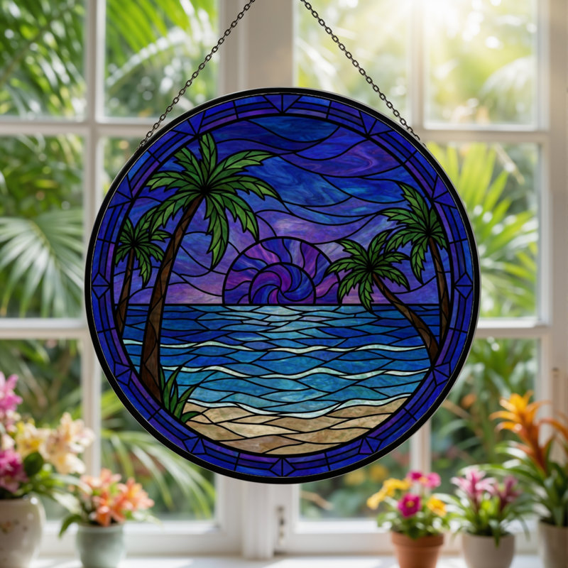 Panneau de vitrail de fenêtre 7,8 "H Sunset, 7.8" H x 7.8" W