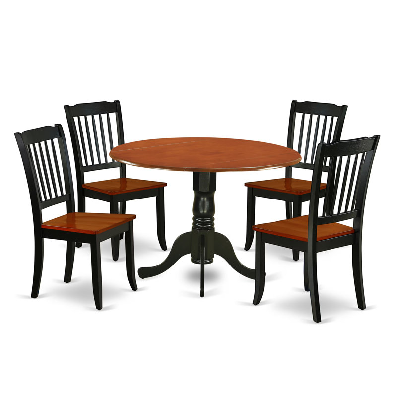 L'ensemble de table de salle à manger 5 pièces pour 4 personnes comprend une table de cuisine ronde avec Dropleaf et 4 chaises de cuisine, noir et cerise