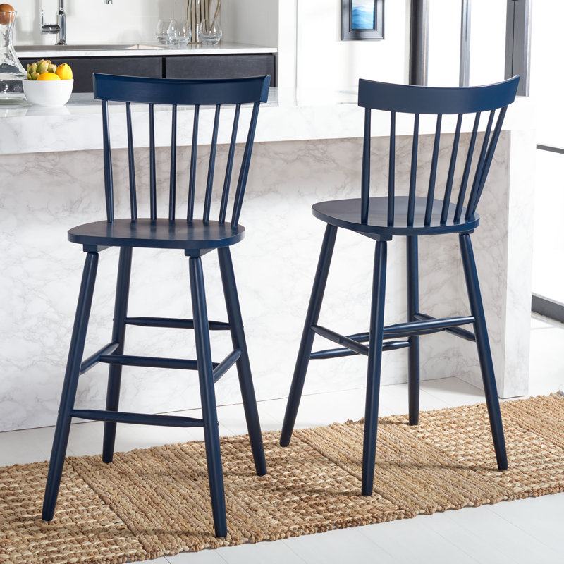 Stacee Solid Wood Counter Stool, Bar Stool (29" Seat Height), Navy