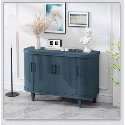 Modern Curved Sideboard 47.2-Inch Decorative Storage Cabinet Wooden Console Table Coffee by Mercer41