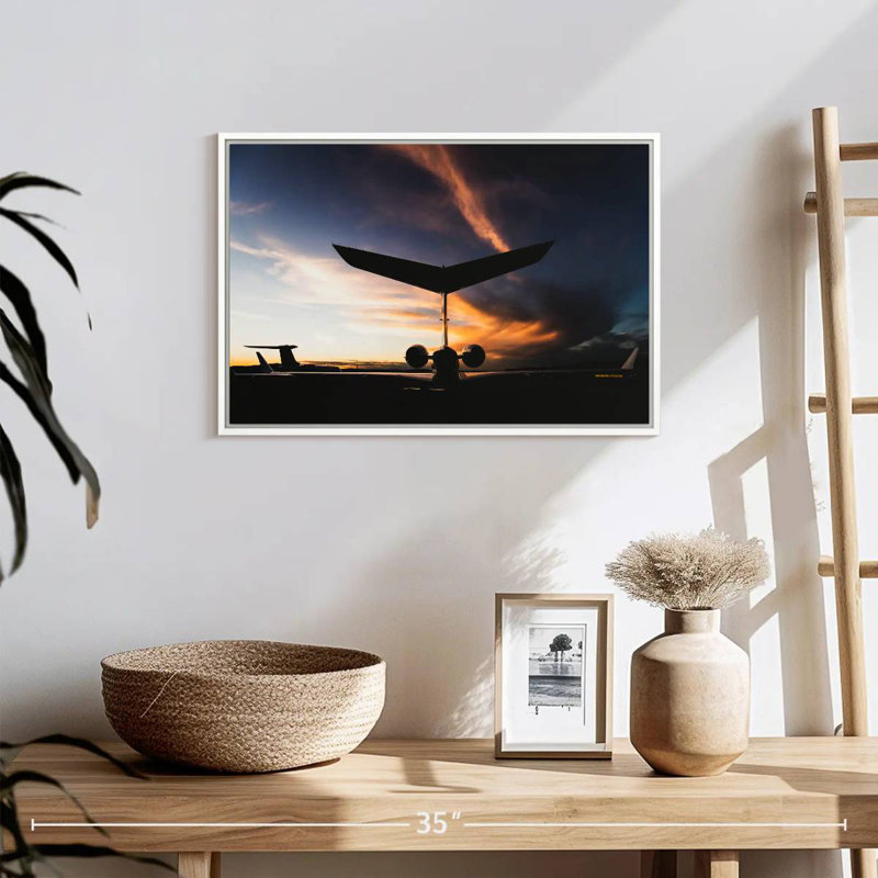 Silhouette d'un jet privé, Cadre flottant blanc, 19 po x 13 po