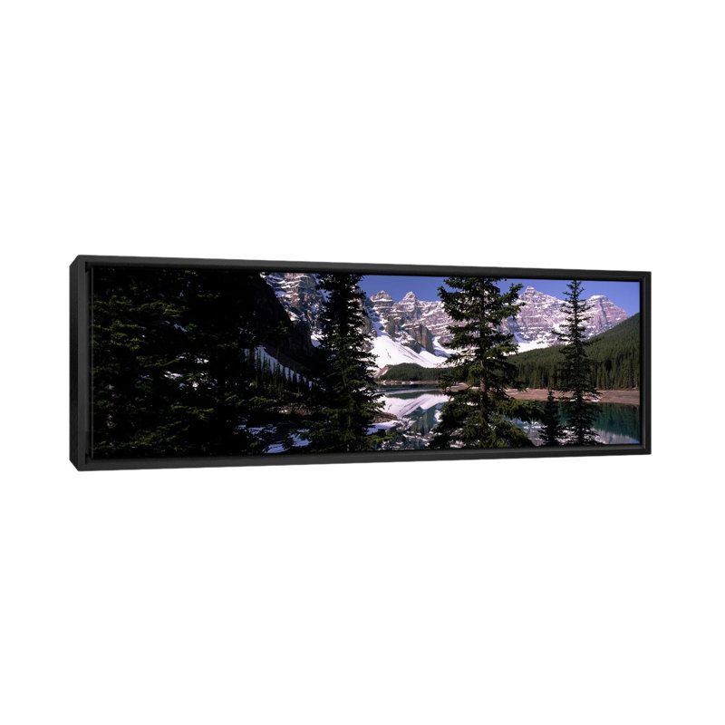 " Lake In Front Of Mountains, Banff, Alberta, Canada ", 12" H x 36" W x 1.5" D, Black Framed Canvas
