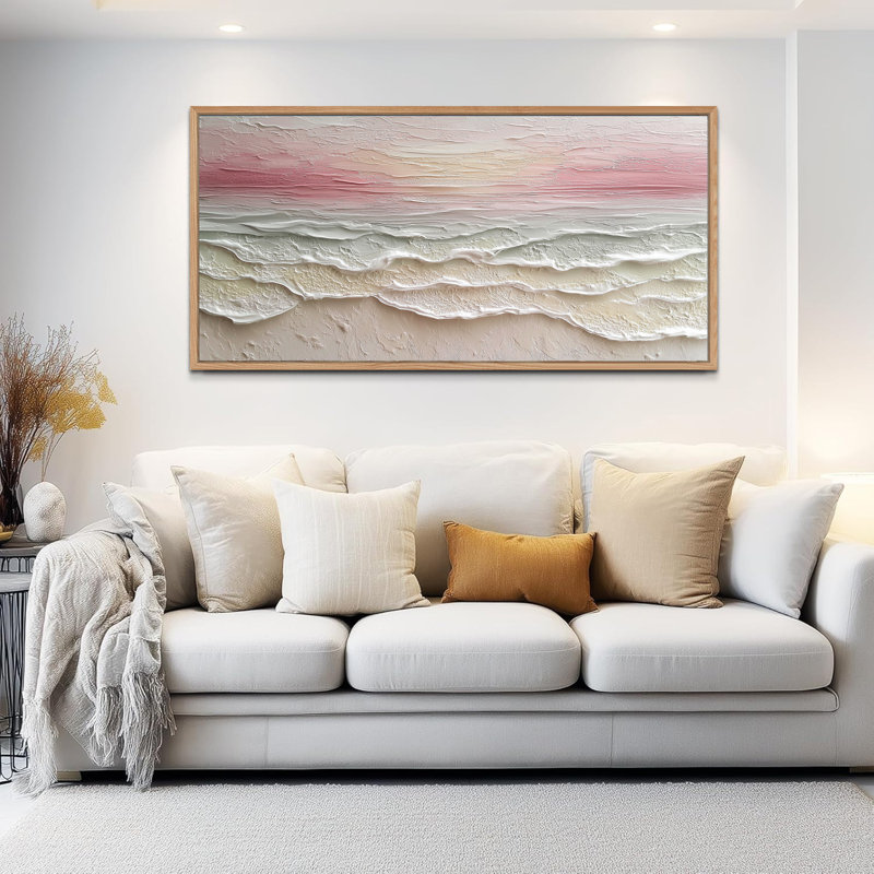  Grande toile murale encadrée abstraite - image murale sereine, peinture et reproduction d'art pour le salon et la chambre à coucher - cadre en pin, 28 po x 58 po