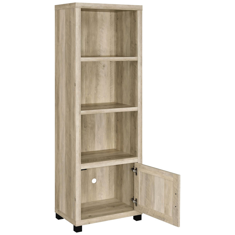 Tour multimédia en bois d'ingénierie, aspect pin vieilli, 3 étagères, 4 espaces de rangement, idéal pour les petits espaces. Étagère en pin, gain d'espace, rangement pour livres et objets de décoration.