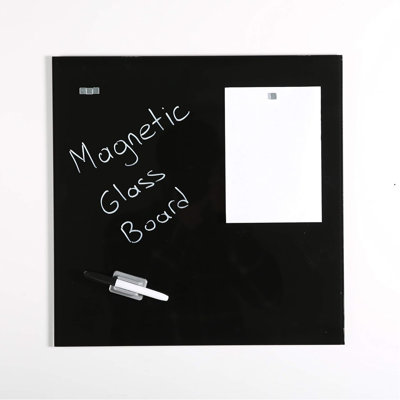 Tableau magnétique effaçable à sec sans cadre avec support en métal, support mural + marqueur et 4 broches magnétiques - Maison, bureau, enfants, école (noir)