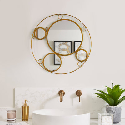 Hildebert Decorative 19.75-inch Round Frame Gold Modern Accent Mirror with 4 Glass Mirror Balls