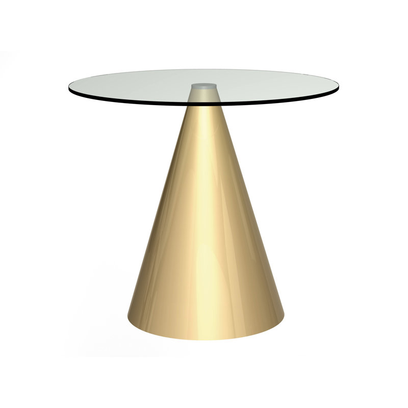 Bedminster Round Glass Top Metal Base Dining Table, 72.8cm H x 110cm W x 110cm L, Clear, Brass