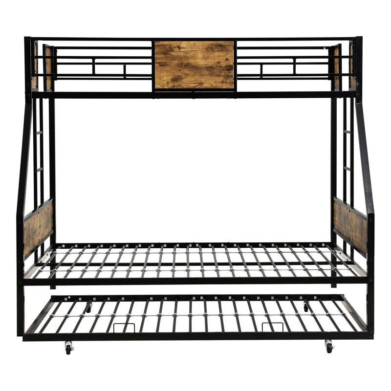 Lit superposé simple au-dessus d'un lit double en métal avec lit gigogne, solide et stable, brun noir, sans sommier, grand espace de rangement, assemblage simple requis, structure fiable et silencieuse