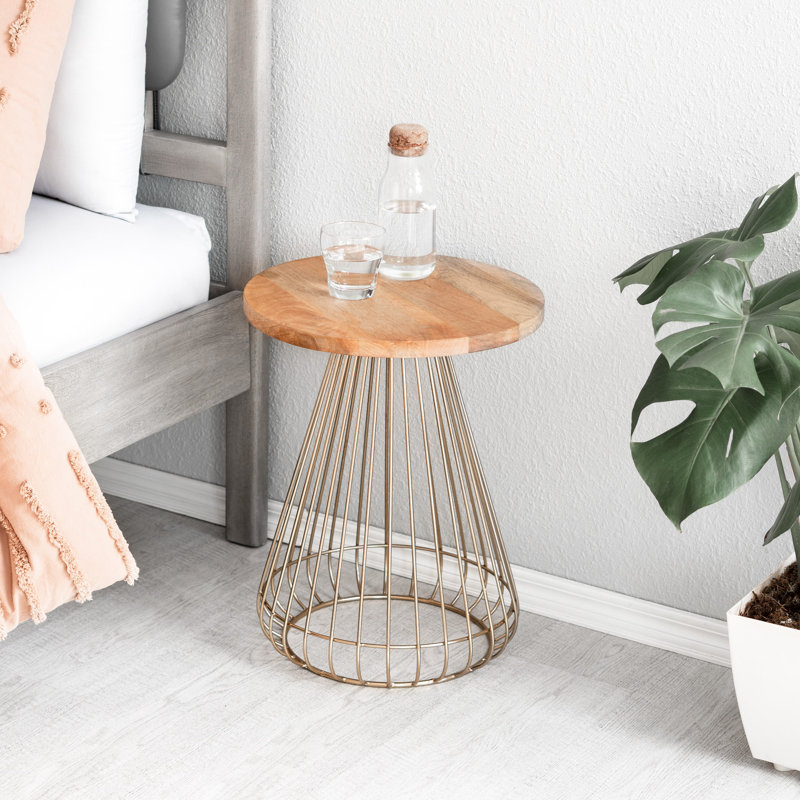 Hanley Solid Wood Top End Table, Natural, Gold
