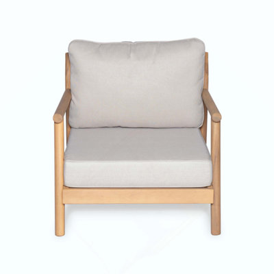 Fauteuil club de patio en bois d'acacia avec coussin résistant à l'eau (1 pièce)