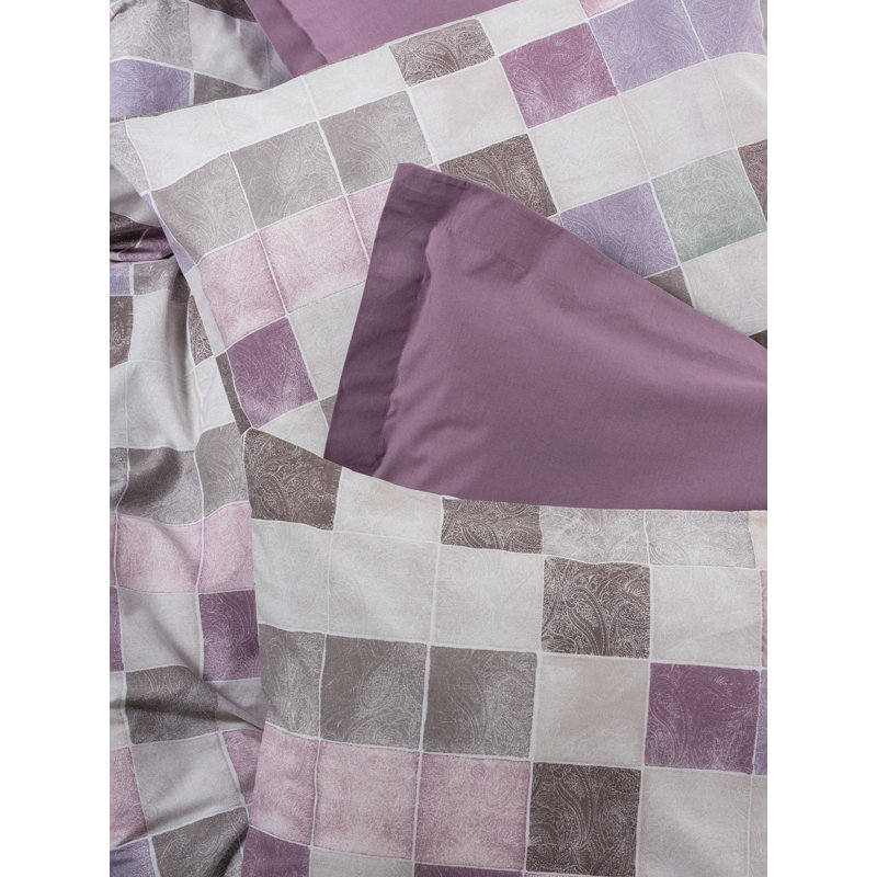 Ensemble de housse de courtepointe 100% coton Ranforce King, rose poudré et blanc avec accents mauves et bruns | Comprend 1 housse de couette (94,5 x 86,6 po) et 2 taies d'oreiller (23,6 x 23,6 po) | Lavable à la machine, imprimé pigmentaire, fermeture à boutons
