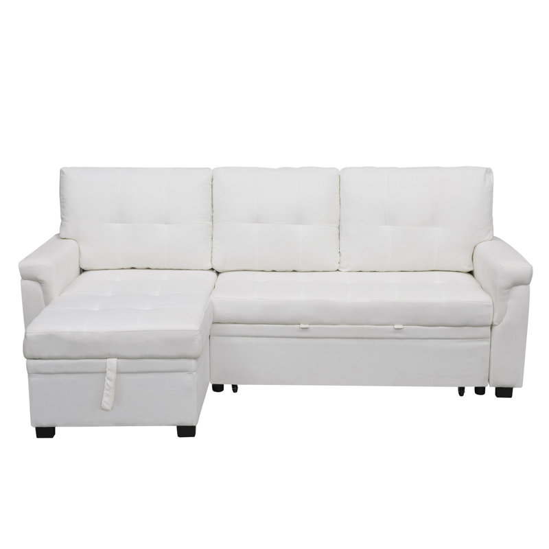 Canapé-lit modulaire en L avec méridienne avec rangement Gadalia - canapé-lit réversible pour petits espaces, Velours blanc