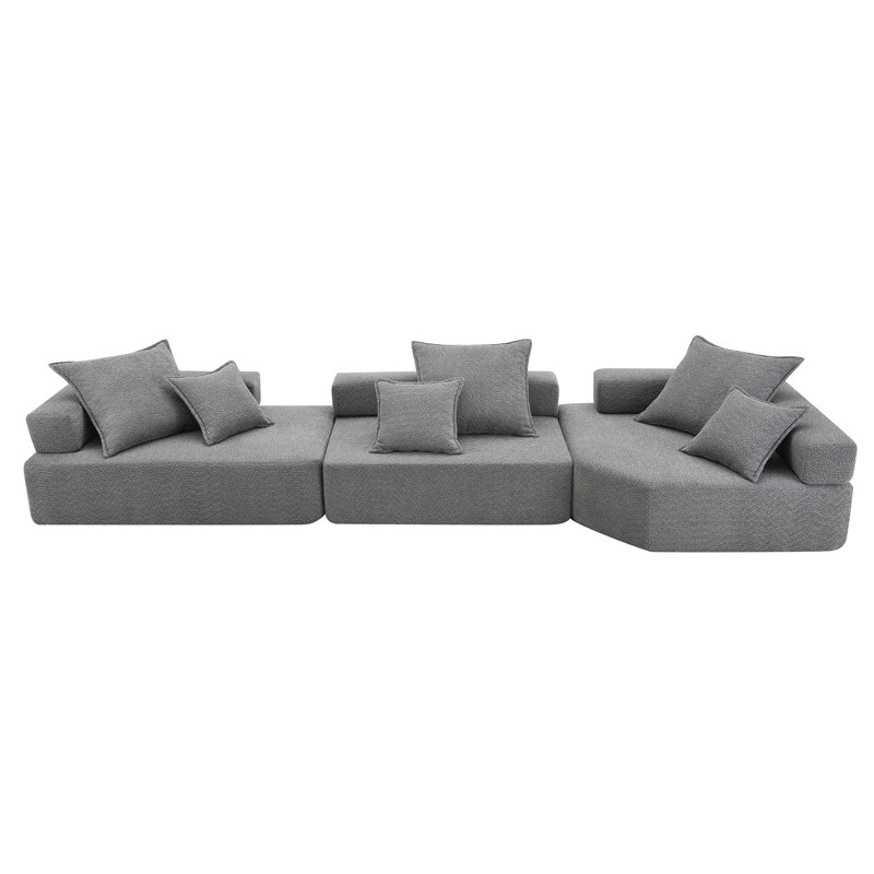 Canapé modulaire surdimensionné Boneless, ensemble de canapé de plancher Boucle de luxe, canapé convertible compressé, canapé spacieux rempli de mousse pour le salon, combinaison gratuite de 3 PC