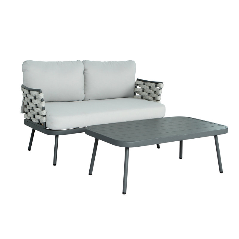 Mariano Steel Loveseat And Table, Gray, Gray