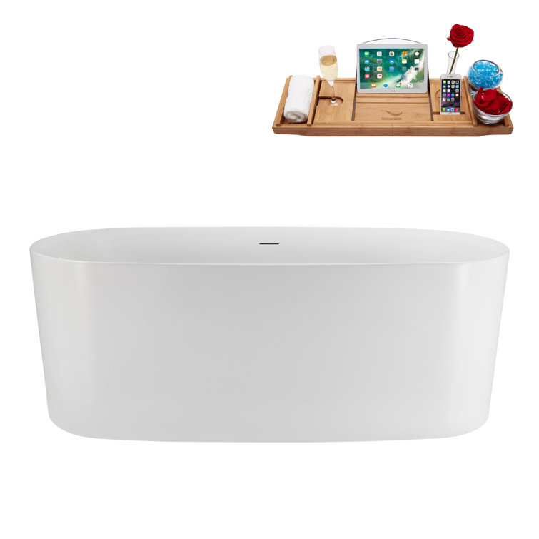 67" Streamline Soaking Freestanding Tub and Tray With Internal Drain