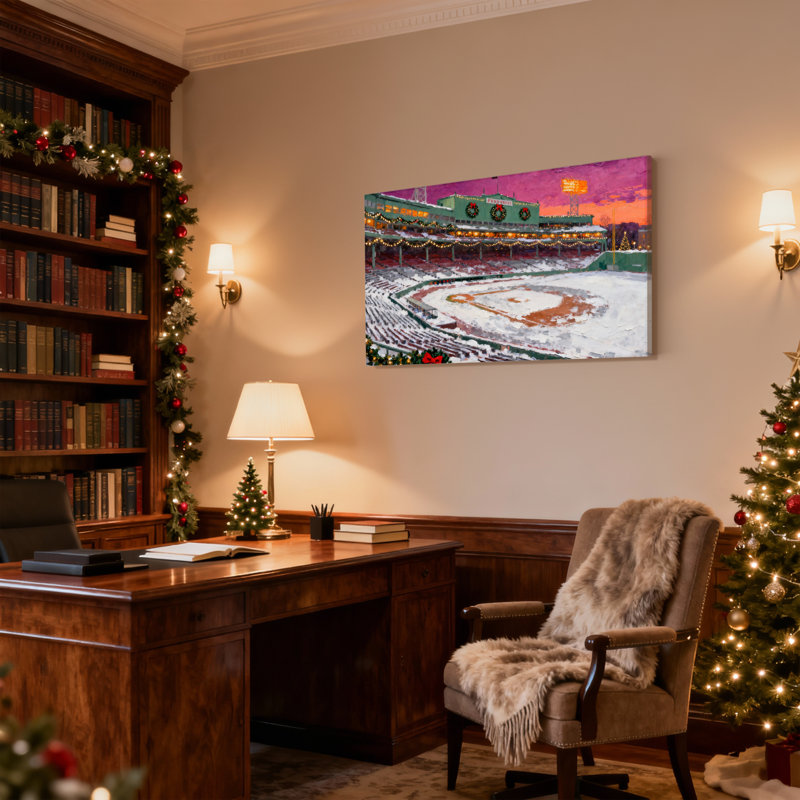 «Christmas Christmas Decorated Baseball Stadium Snowy Evening», ensemble de 3 impressions sur toile, H 12 po x l 18 po