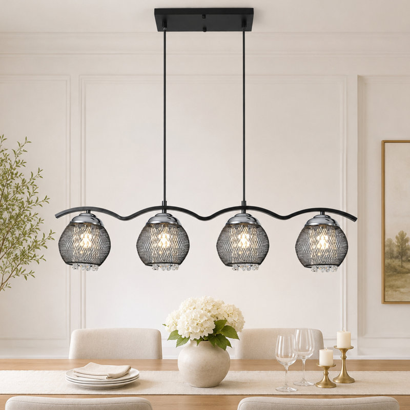 4 - Light Kitchen Island Linear Crystal Pendant With Bulbs Included